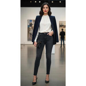 Pistola Women's Aline High Rise Skinny Crop Raw Hem Stretch Black Jeans Size 29